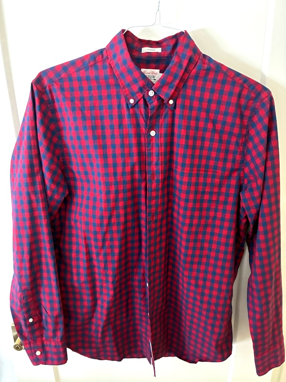 J.Crew Secret Wash Gingham Shirt Red Navy Size Medium